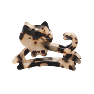 Pince crabe pour cheveux en forme de chat sertie de strass.