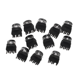 Lot de 12 mini pinces pour cheveux en plastique de couleur noir.