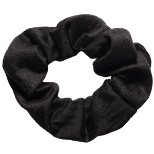Chouchou élastique pour cheveux en textile de couleur noire.