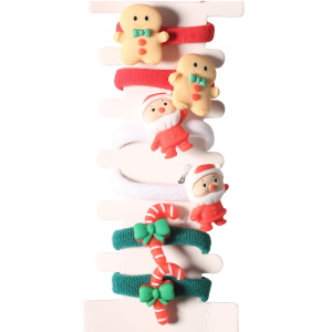 Lot de 6 élastiques pour cheveux en textile lycra de couleur avec symboles de Noël (Père Noël, biscuit et sucette).
