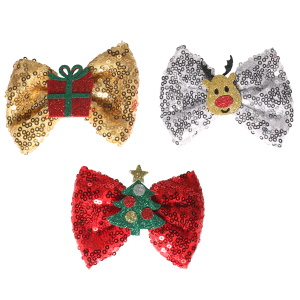 Barrette pour cheveux en forme de nœud papillon sur le thème de Noël. 3 modèles différents. Votre préférence en commentaire. Vendu à l'unité.