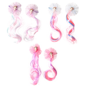 Lot de 2 clic-clacs pour cheveux pour enfant en dentelle synthétique surmontés d'une petite sirène avec une mèche de cheveux synthétique multicolore. 3 coloris différents. Votre préférence en commentaire. Vendu par lot.