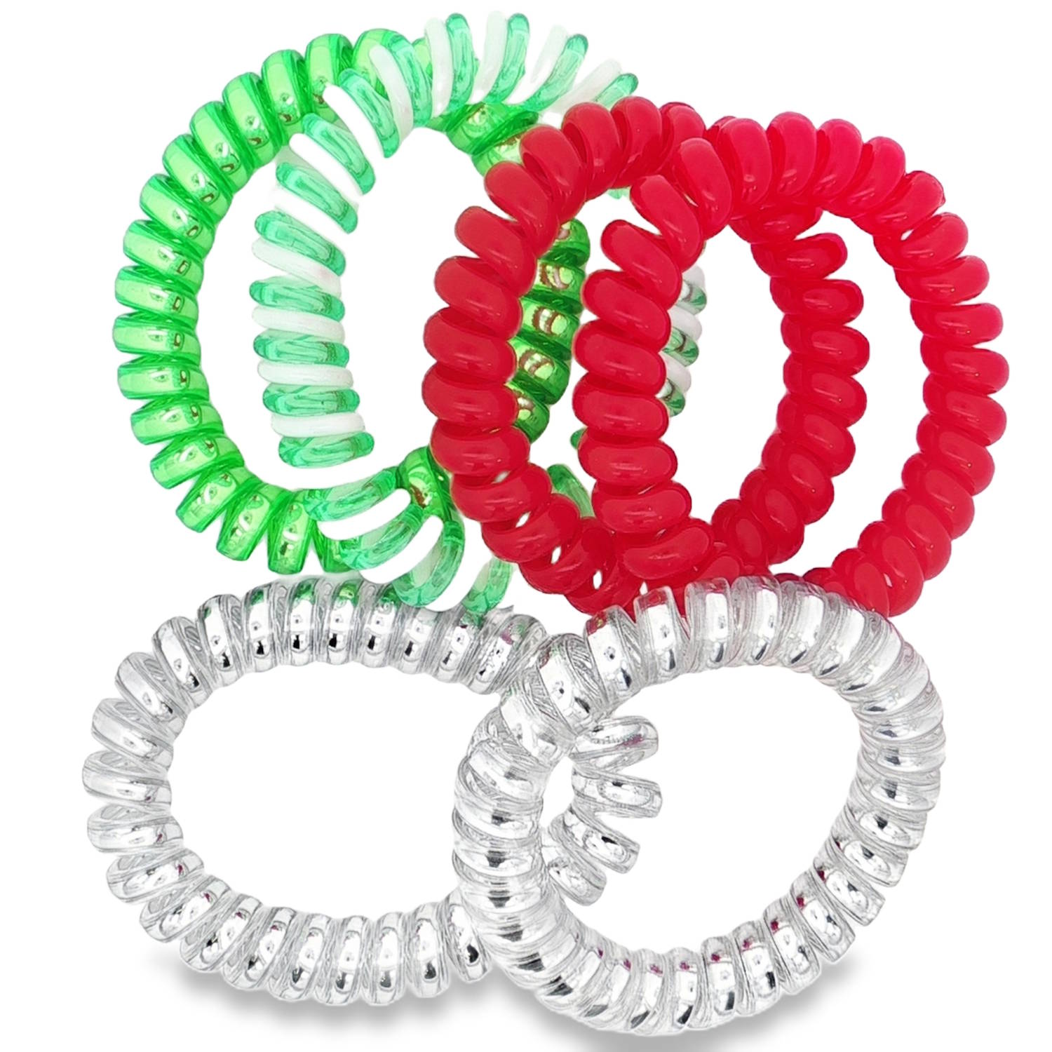 Apportez une touche ludique à votre coiffure avec cet ensemble d'élastiques spirale pour cheveux.<br/>Conçus en silicone, ces accessoires colorés s'enroulent délicatement autour de vos mèches, offrant une tenue confortable et originale.<br/>Parfaits pour un style décontracté et tendance au couleur de Noël.<br/>Lot de 6 élastiques. Elastique Lot Adolescent Adulte Femme Fille Indémodable Apportez une touche ludique à votre coiffure avec cet ensemble d'élastiques spirale pour cheveux.<br/>Conçus en silicone, ces accessoires colorés s'enroulent délicatement autour de vos mèches, offrant une tenue confortable et originale.<br/>Parfaits pour un style décontracté et tendance au couleur de Noël.<br/>Lot de 6 élastiques. Elastique Lot Adolescent Adulte Femme Fille Indémodable