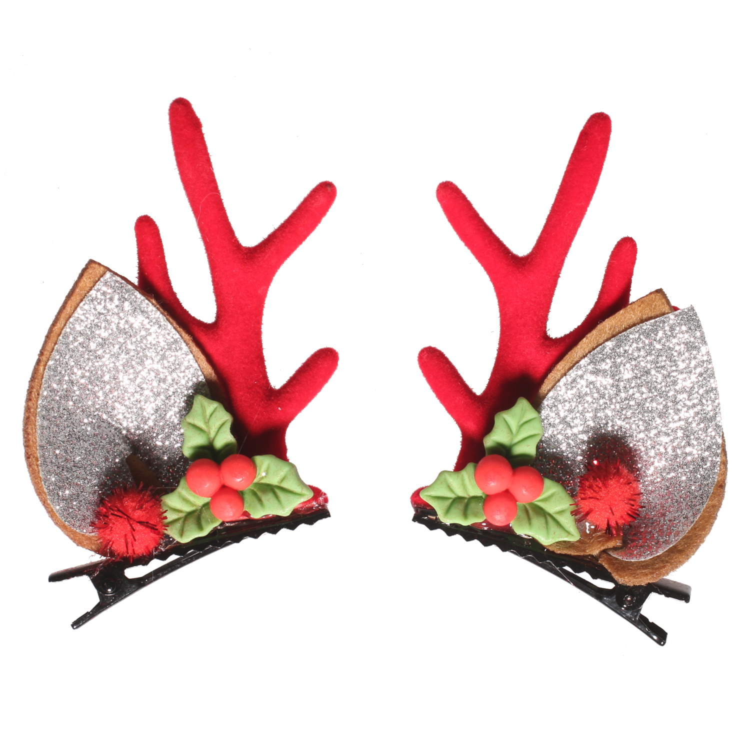 Lot de deux barrettes pinces en forme de bois de renne au motifs de Noël. Adolescent Animaux Enfant Femme Fille Hiver Lot de deux barrettes pinces en forme de bois de renne au motifs de Noël. Adolescent Animaux Enfant Femme Fille Hiver