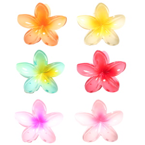 Pince crabe pour cheveux en forme de fleur en plastique de couleur. 6 coloris différents. Vendu à l'unité. Votre préférence en commentaire.