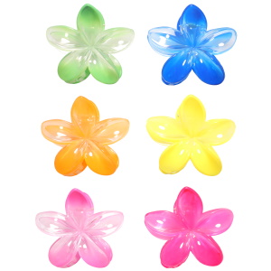 Pince crabe pour cheveux en forme de fleur en plastique de couleur. 6 coloris différents. Vendu à l'unité. votre préférence en commentaire.