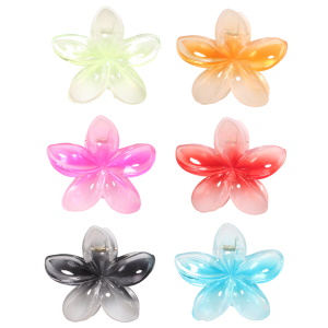 Pince crabe pour cheveux en forme de fleur en plastique multicolore. 6 coloris différents. Vendu à l'unité. Votre préférence en commentaire.