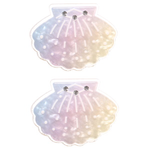 Lot de deux pinces plates en forme de coquillages multicolores sertis de strass.