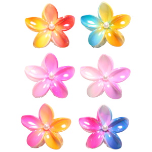 Pince crabe pour cheveux en forme de fleur avec une perle en plastique multicolore. 6 coloris différents. Vendu à l'unité. Votre préférence en commentaire.