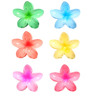 Pince crabe pour cheveux en forme de fleur en plastique multicolore. 6 coloris différents. Vendu à l'unité. Votre préférence en commentaire.