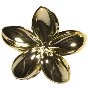 Pince crabe pour cheveux en forme de fleur de couleur dorée.
