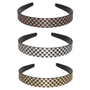 Serre-tête pour cheveux en plastique avec motifs. 3 coloris différents. Vendu à l'unité. Votre préférence en commentaire.