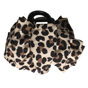 Pince crabe pour cheveux recouverte de textile avec motifs léopard.