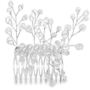 Cet ornement pour cheveux exquis allie délicatesse et éclat. Des cristaux finement disposés forment des motifs floraux et des branches scintillantes, fixés sur un peigne argenté. Parfait pour sublimer une coiffure de mariage ou apporter une touche sophistiquée à une tenue de soirée, cet accessoire illumine avec raffinement.