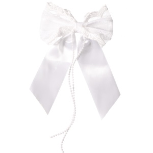 Pince barrette à cheveux ornée d'un nœud papillon en textile blanc.