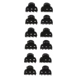 Lot de 12 mini pinces crabe cheveux en plastique noir.