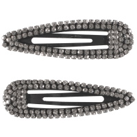 Lot de 2 pinces pour cheveux en métal peint de couleur noire et strass.