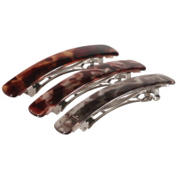 Lot de 3 barrettes en plastique de couleur avec motifs et en métal.
