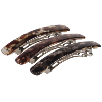 Lot de 3 barrettes en plastique de couleur avec motifs et en métal.