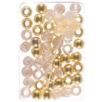 Lot de 50 Bagues de cheveux pour tresses en plastique doré et transparent avec paillettes.