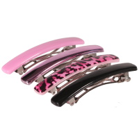 Lot de 4 barrettes pour cheveux en métal et plastique de couleur.