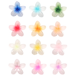 Pince crabe en forme de fleur en plastique de couleur transparente. 12 coloris différents. Vendu à l'unité. Votre préférence en commentaire.