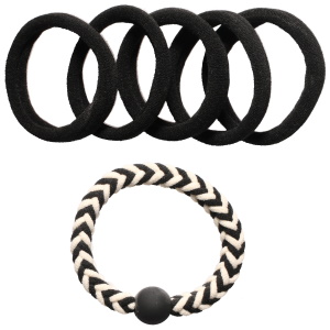 Lot de 5 élastiques pour cheveux en lycra de couleur noire et blanche.