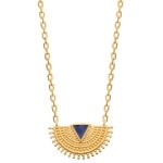 Collier avec pendentif demi rond en plaqué or 18 carats et triangle en émail de couleur bleue. Fermoir mousqueton avec anneaux de rappel à 40, 42 et 45 cm.