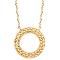 Collier avec pendentif cercle avec feuilles de laurier en plaqué or 18 carats. Fermoir mousqueton avec anneaux de rappel à 40, 42 et 45 cm.