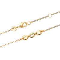 Bracelet avec 3 maillons grains de café en plaqué or jaune 18 carats. Fermoir mousqueton avec anneaux de rappel à 16 et 18 cm.