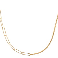 Collier composé d'une chaîne de deux maillages différents en plaqué or jaune 18 carats. Fermoir mousqueton avec 5 cm de rallonge.