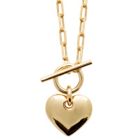 Collier composé d'une chaîne et d'un pendentif fermoir cabillaud avec un cœur en plaqué or jaune 18 carats. Fermoir mousqueton avec anneaux de rappel à 40, 42 et 45 cm.