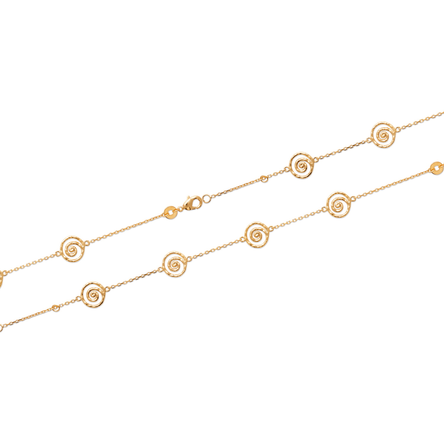 Bracelet composé d'une chaîne et de 4 spirales en plaqué or jaune 18 carats.<br/>Fermoir mousqueton avec anneaux de rappel à 16 et 18 cm. Rond  Adolescent Adulte Femme Fille Indémodable 