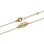 Bracelet plume en plaqué or et pierre d'imitation turquoise.