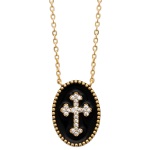 Collier avec pendentif motif croix en plaqué or, émail et oxydes de zirconium.