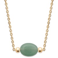 Collier chaîne en plaqué or jaune 18 carats finissant par une véritable pierre aventurine de forme ovale. Fermoir mousqueton avec anneaux de rappel à 42 cm et rallonge de 4 cm. pierre d'aventurine verte.
L'aventurine apporte tranquillité intérieure et dissout la mélancolie. Elle renforce le contrôle de soi, rend son possesseur généreux et fidèle.