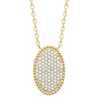 Collier composé d'une chaîne avec un pendentif ovale en plaqué or jaune 18 carats pavé d'oxydes de zirconium blancs. Fermoir mousqueton avec anneaux de rappel à 40, 42 et 45 cm.