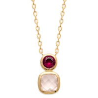 Collier composé d'une chaîne en plaqué or jaune 18 carats et d'un pendentif de deux pierres véritables rose et blanche serties clos. Fermoir mousqueton avec anneaux de rappel à 40, 42 et 45 cm.
