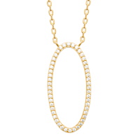 Collier composé d'une chaîne en plaqué or jaune 18 carats et un pendentif cercle ovale pavé d'oxydes de zirconium blancs. Fermoir mousqueton avec anneaux de rappel à 40, 42 et 45 cm.