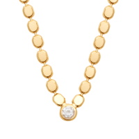 Collier en plaqué or jaune 18 carats et un pendentif oxyde de zirconium blanc serti clos de forme ronde. Fermoir mousqueton avec 5 cm de rallonge.