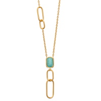 Collier composé d'une chaîne avec deux mailles en plaqué or jaune 18 carats et d'un pendentif fait d'une véritable pierre d'amazonite sertie clos de forme rectangulaire et de deux maillons en plaqué or jaune 18 carats. Fermoir mousqueton avec anneaux de rappel à 40, 42 et 45 cm.