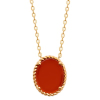 Collier composé d'une chaîne en plaqué or jaune 18 carats et d'un pendentif ovale serti 4 griffes d'une véritable pierre d'agate rouge. Fermoir mousqueton avec anneaux de rappel à 40, 42 et 45 cm.