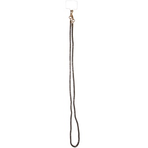 Cordon pour téléphone en strass et attaches en métal doré.