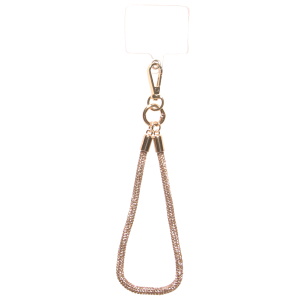 Cordon pour téléphone en strass et attaches en métal doré.