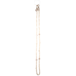 Cordon pour téléphone composé de perles, de coquillages et d'étoiles de mer de couleur blancs nacrés.