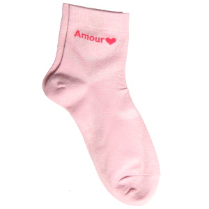 Paire de chaussettes en textile à paillettes avec le message Amour et un dessin de cœur.
