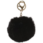 Porte-clés fantaisie boule pompon en métal doré et textile. 