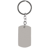 Porte-clés avec plaque rectangulaire aux bords arrondis en acier argenté. Gravure possible recto verso.