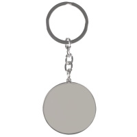Porte-clés avec plaque ronde en acier argenté. Gravure possible recto verso.