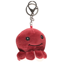 Porte clés avec une pieuvre en peluche en textile de couleur rouge bordeaux.